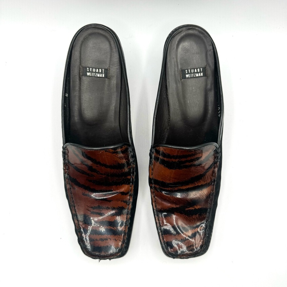 STUART WEITZMAN VINTAGE BLACK BROWN SHOE ANIMAL PRINTS SLIP ON SHOE BLOCK HEELS - Picture 6 of 16